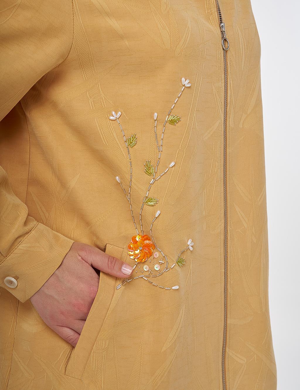 Embroidered Modal Jacket in Saffron