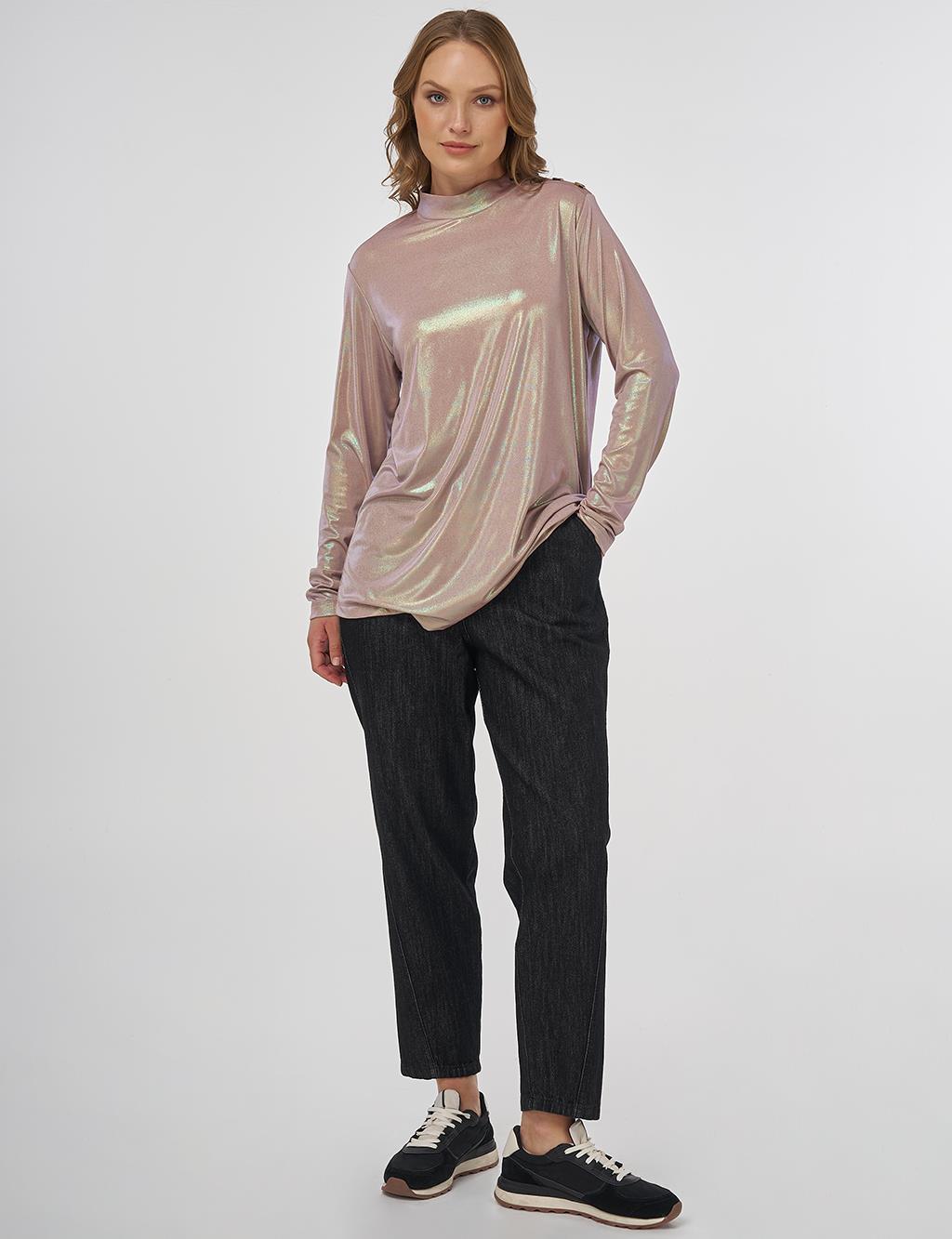 Shiny Textured Blouse Beige