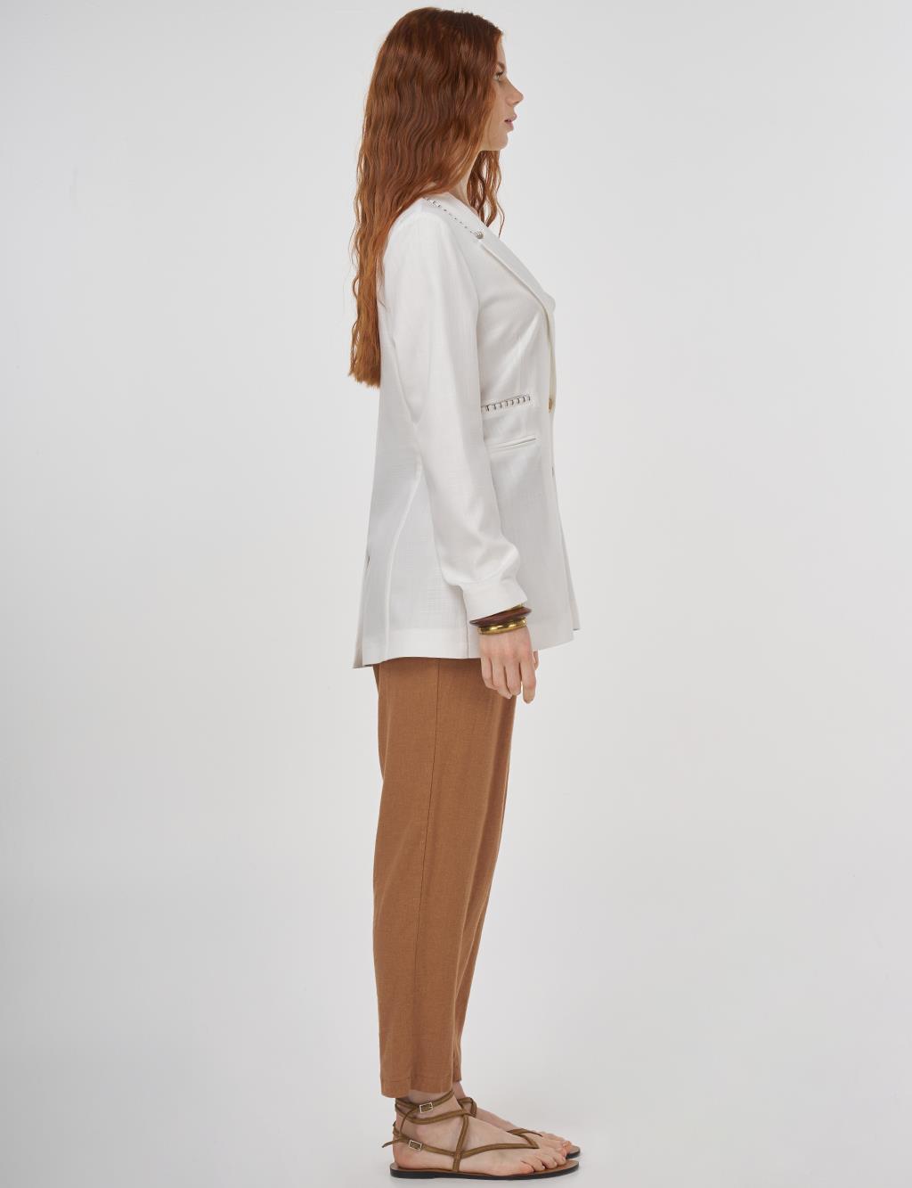 Topstitched Viscose Blazer Jacket in Optical White
