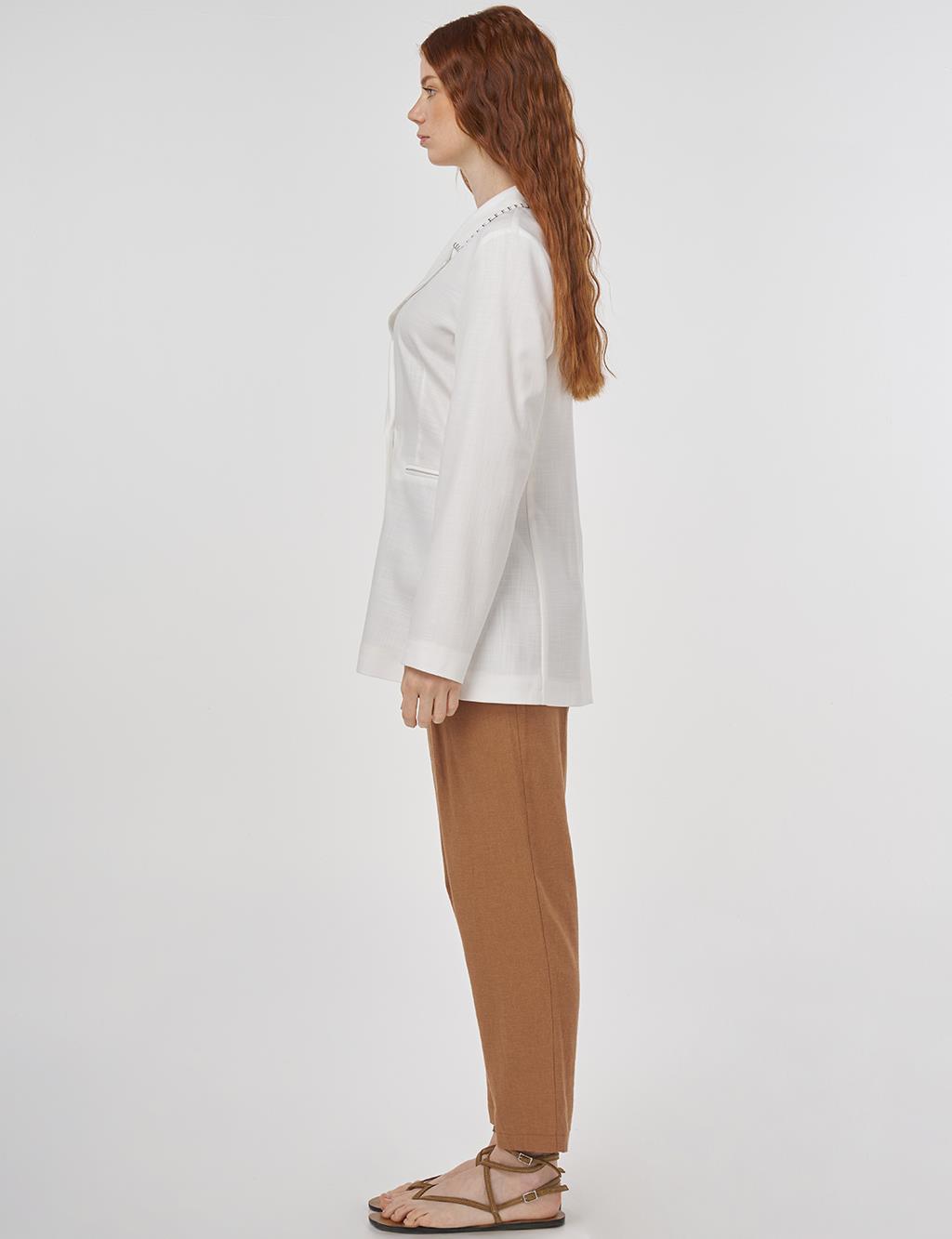 Topstitched Viscose Blazer Jacket in Optical White