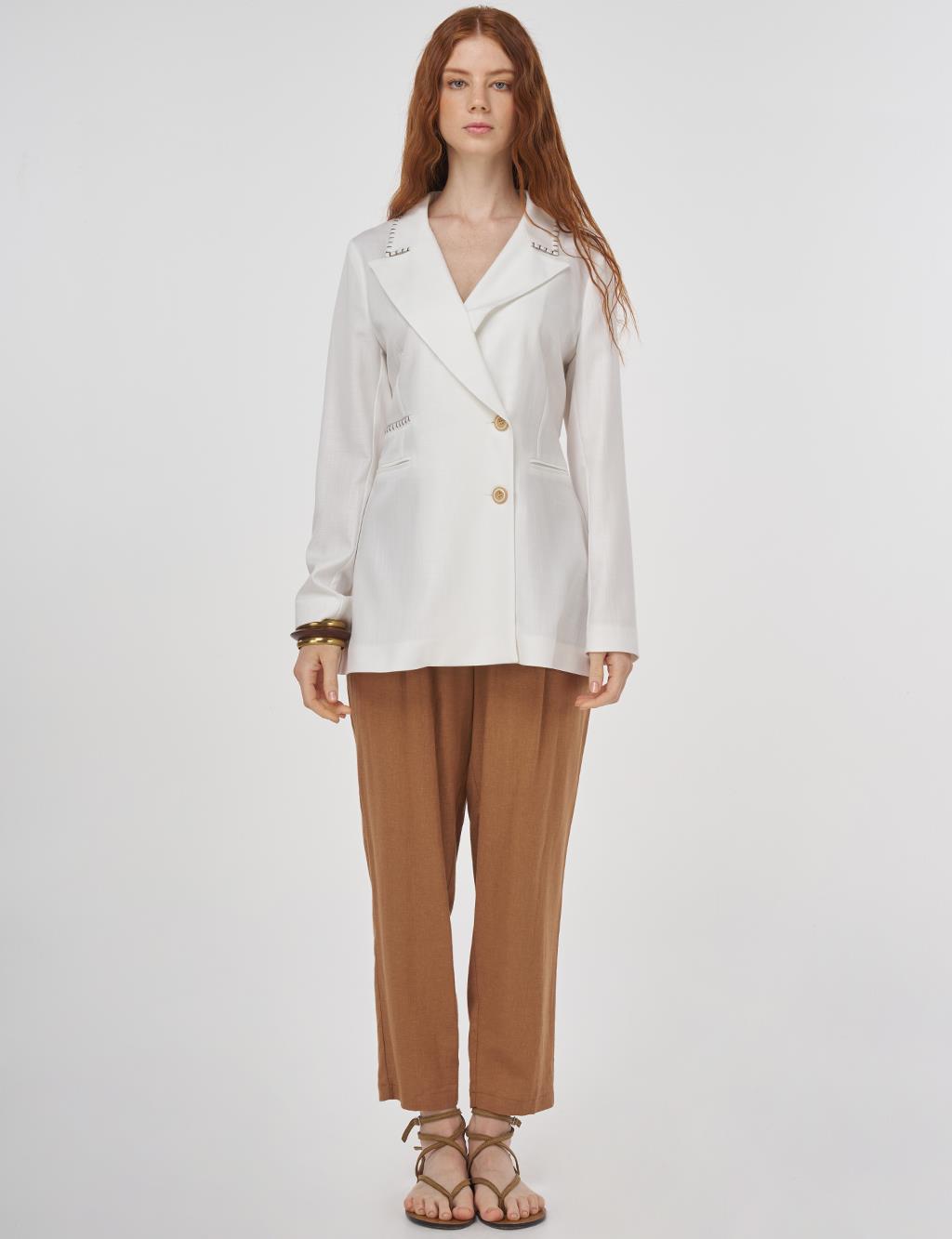 Topstitched Viscose Blazer Jacket in Optical White