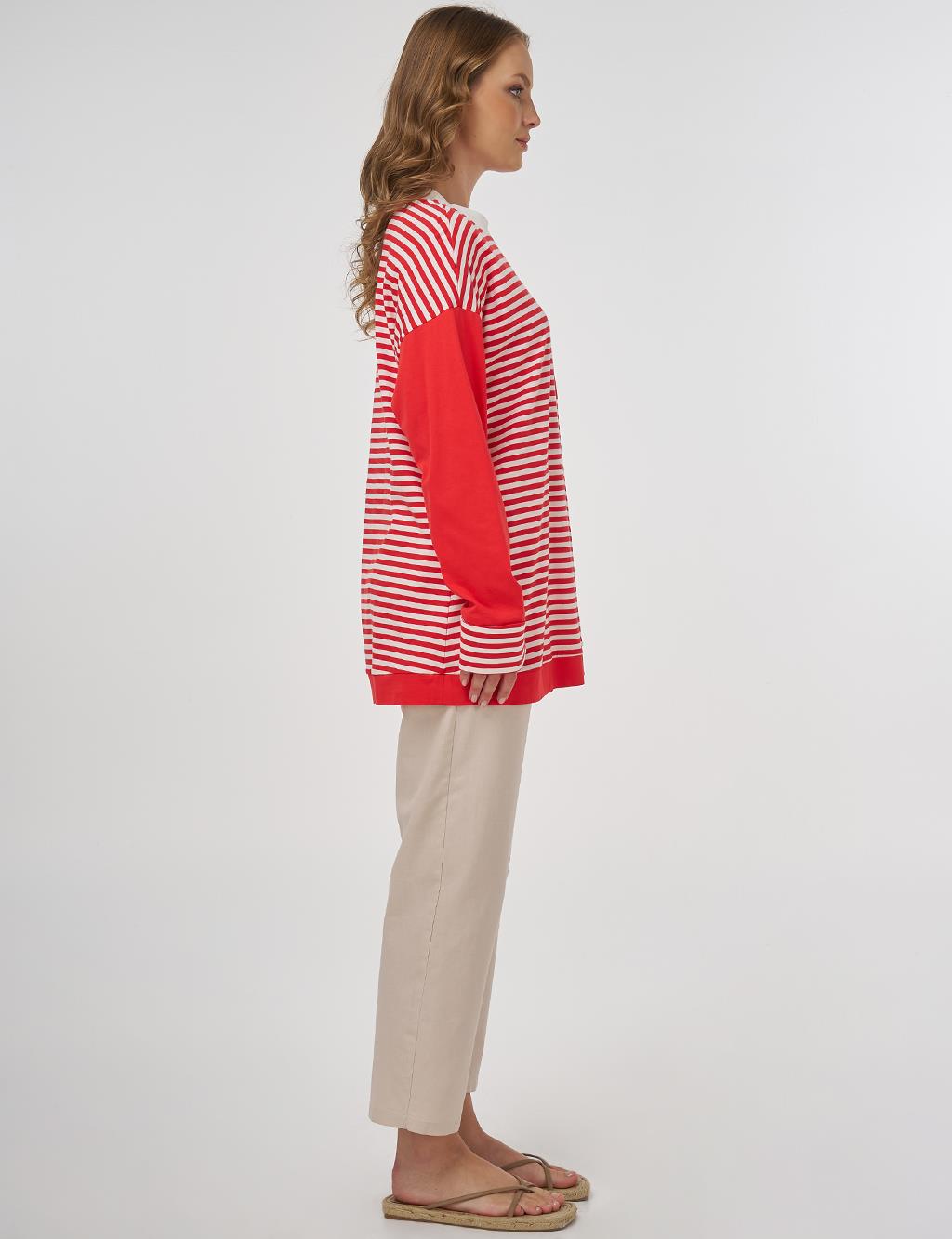 100% Cotton Graphic Printed Sweatshirt Red
