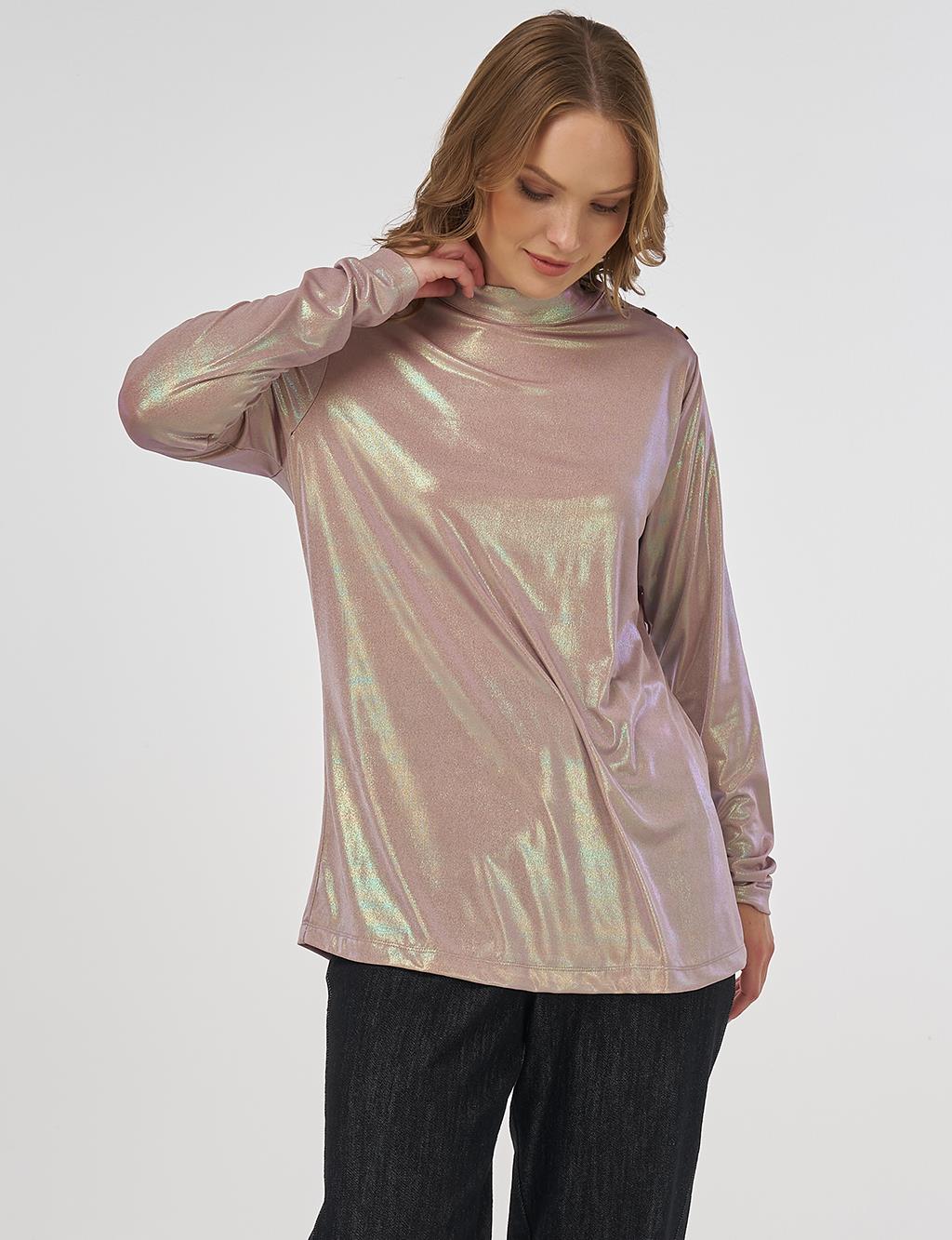 Shiny Textured Blouse Beige