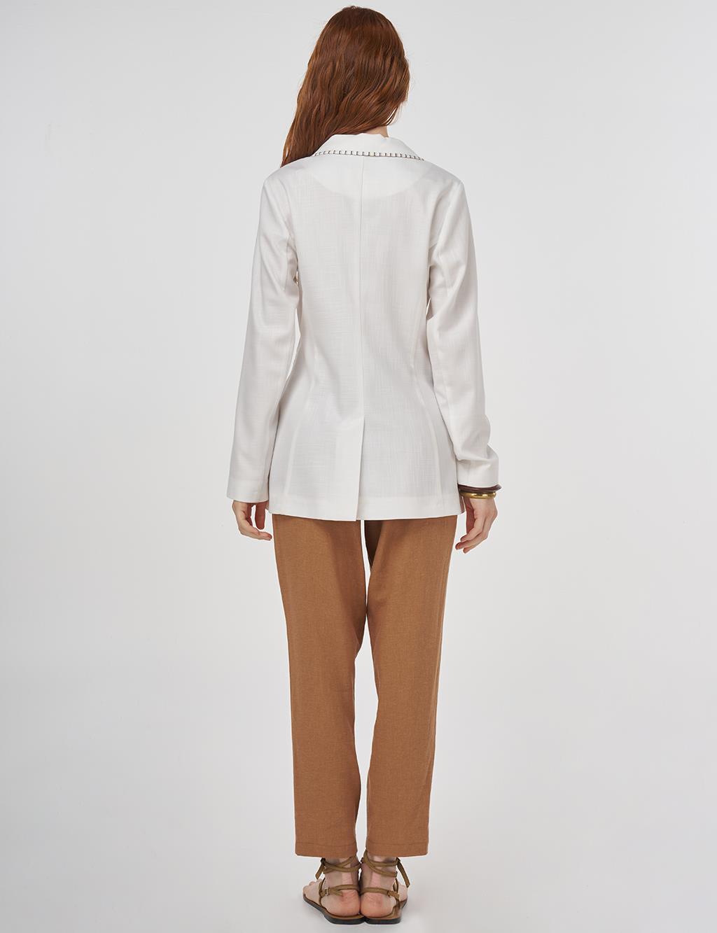 Topstitched Viscose Blazer Jacket in Optical White