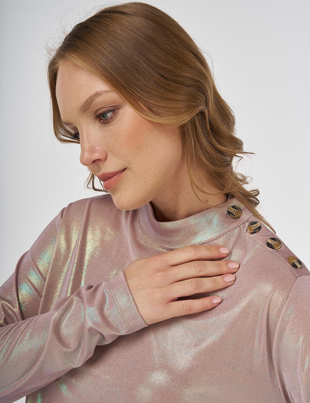 Shiny Textured Blouse Beige