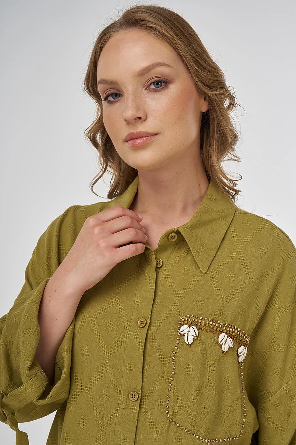 Processing Detailed Linen Viscose Tunic Khaki 