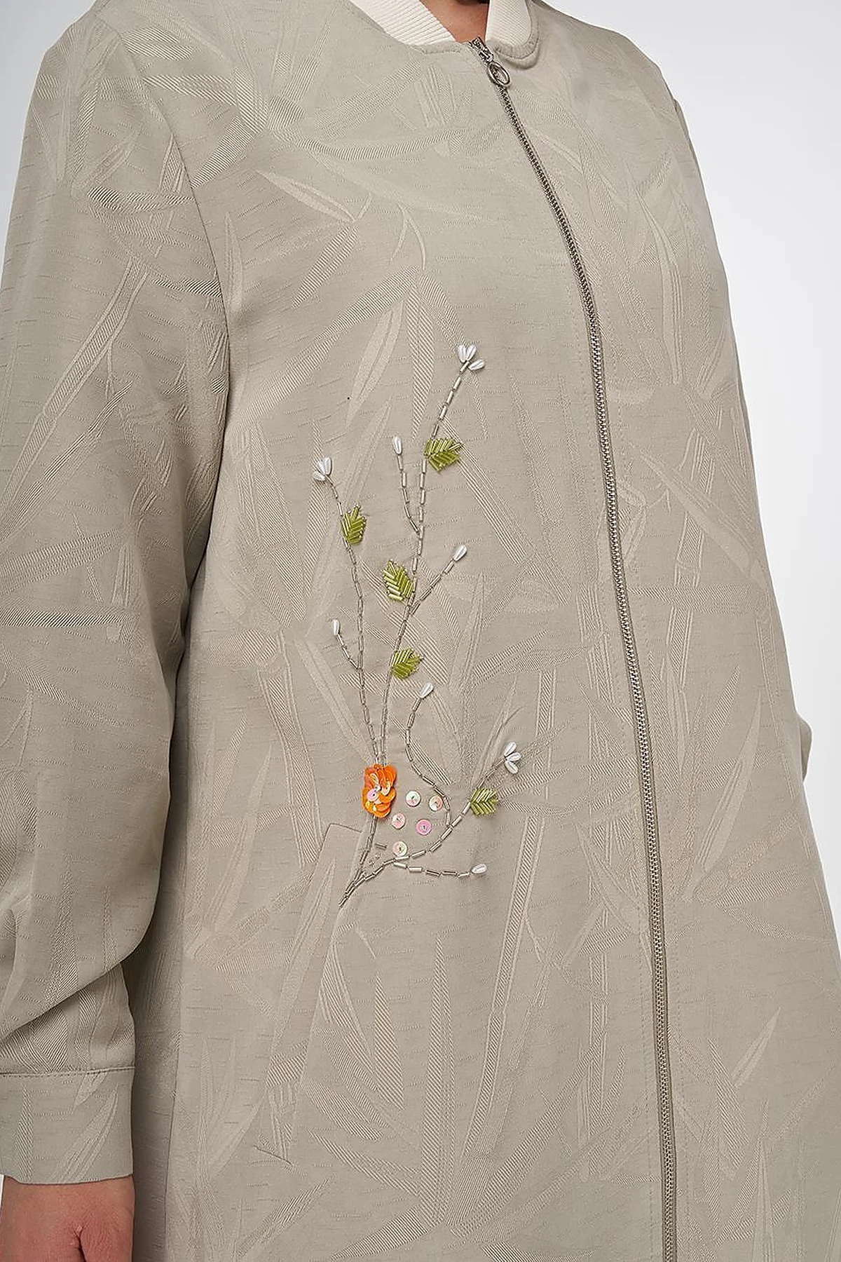 Embroidered Modal Jacket in Mold Green