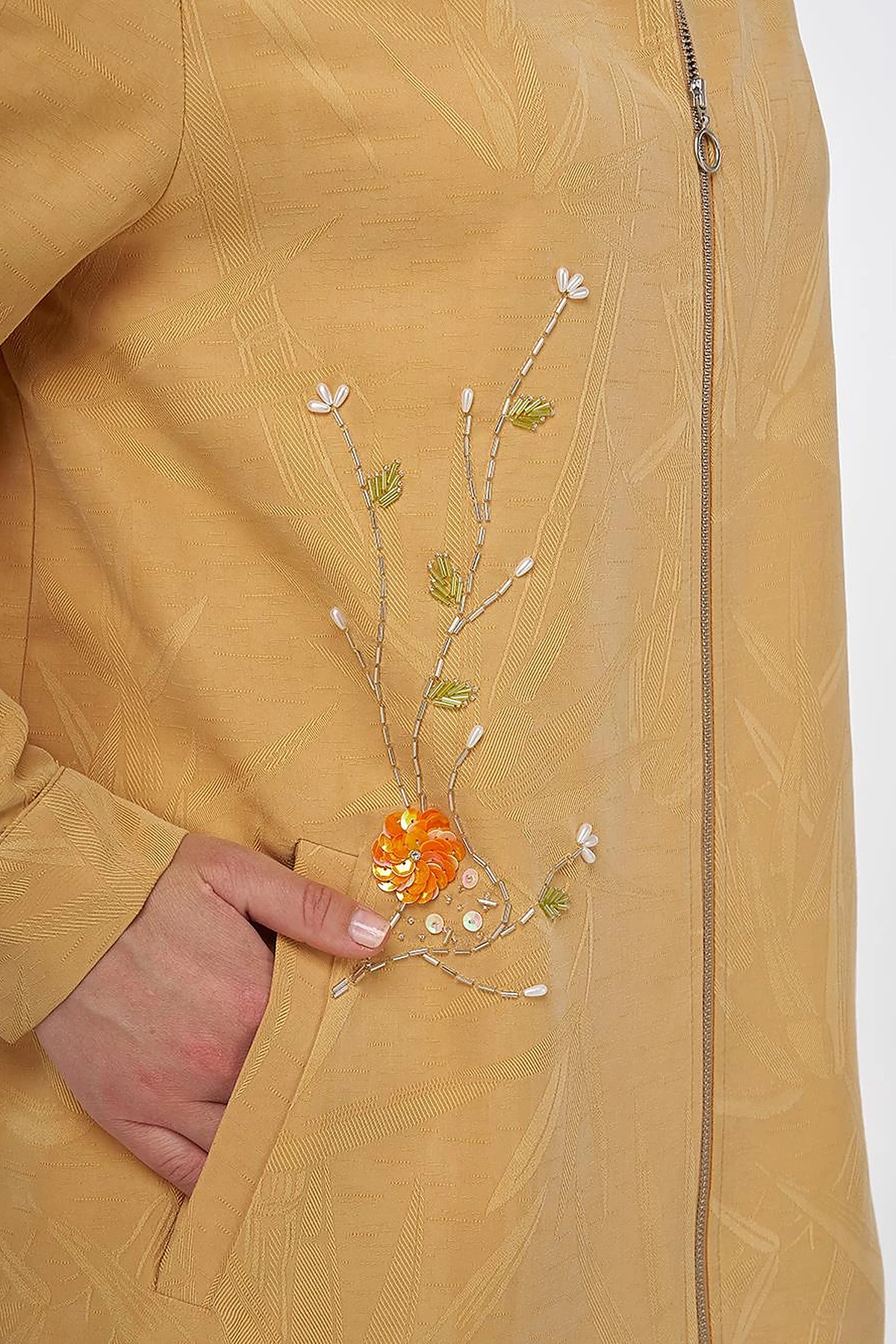 Embroidered Modal Jacket in Saffron