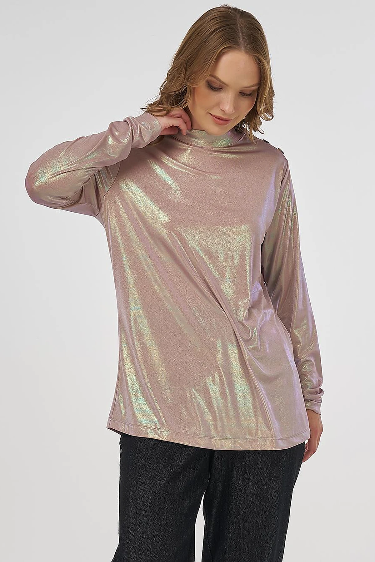 Shiny Textured Blouse Beige