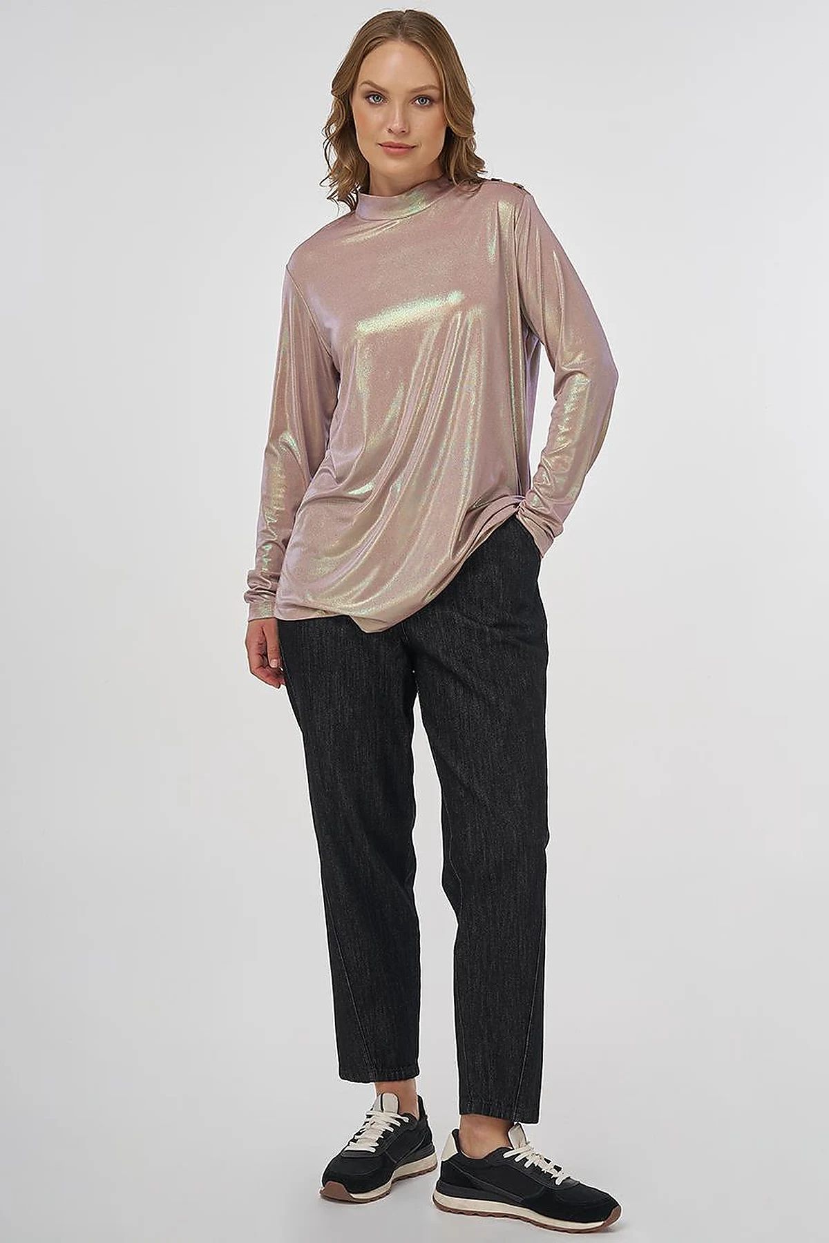 Shiny Textured Blouse Beige