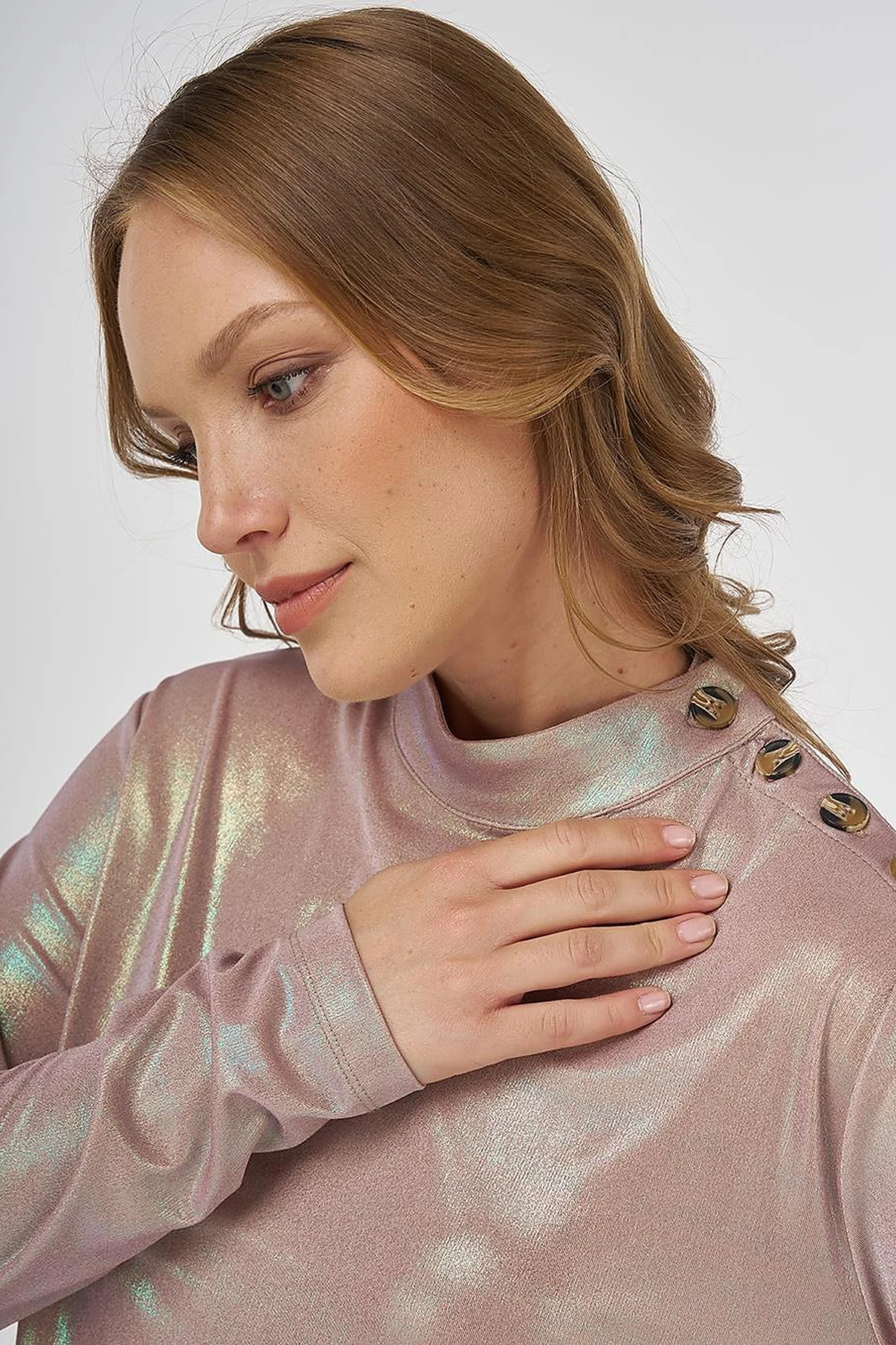 Shiny Textured Blouse Beige