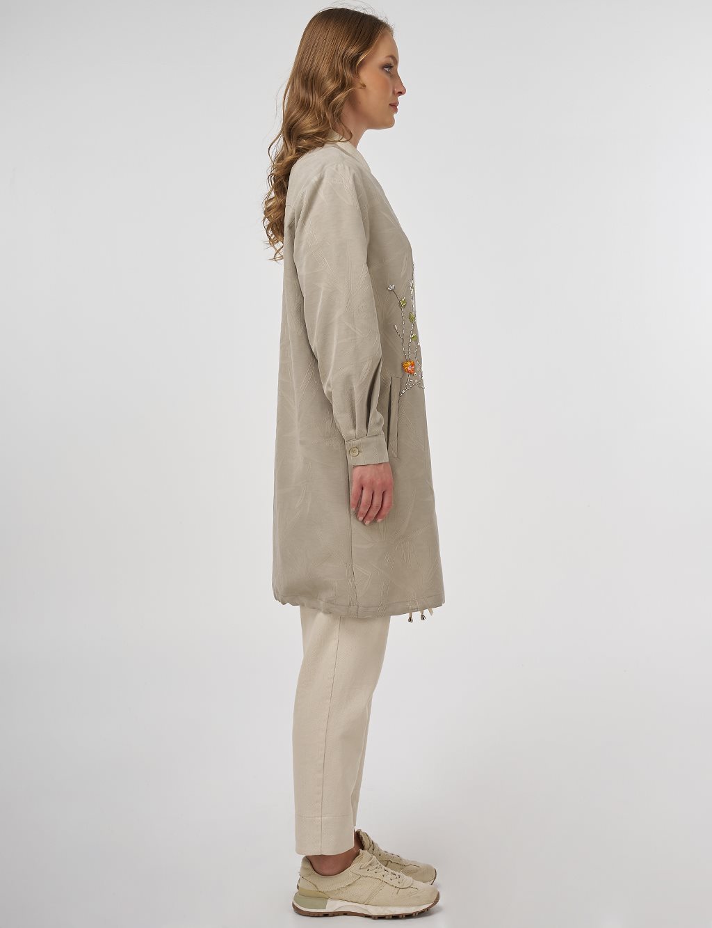 Embroidered Modal Jacket in Mold Green