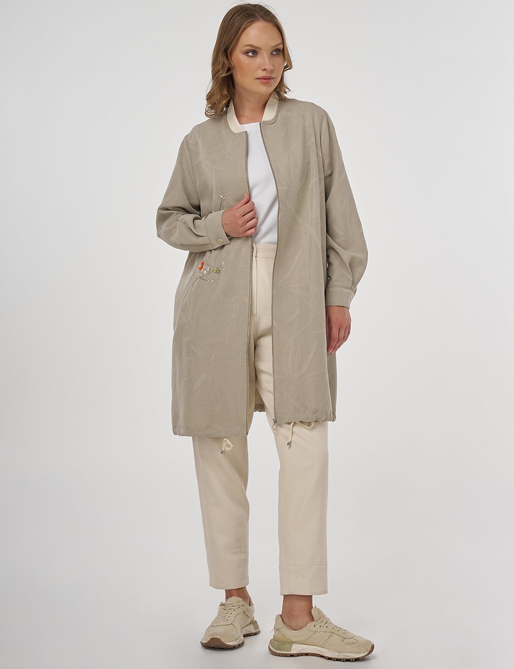 Embroidered Modal Jacket in Mold Green