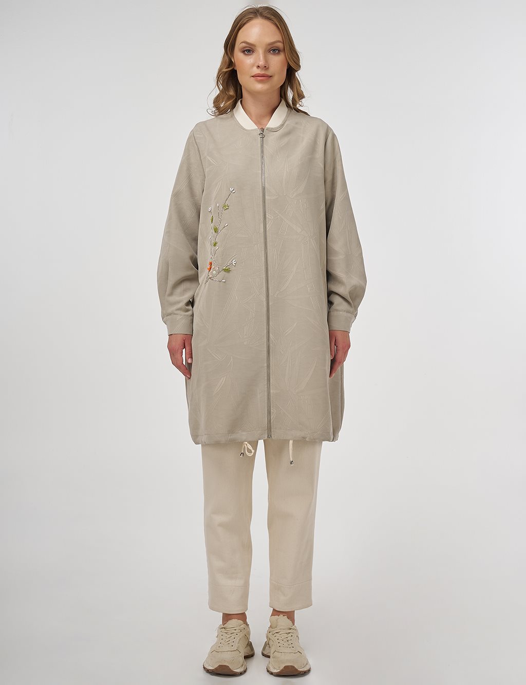 Embroidered Modal Jacket in Mold Green