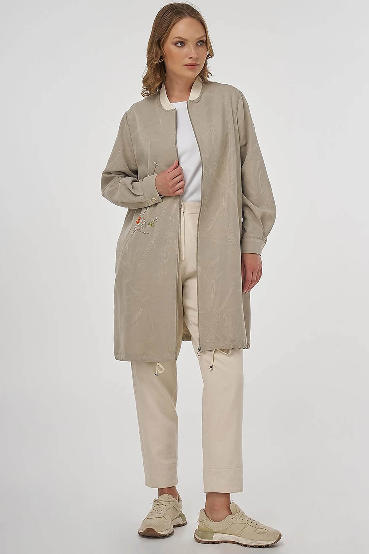 Embroidered Modal Jacket in Mold Green