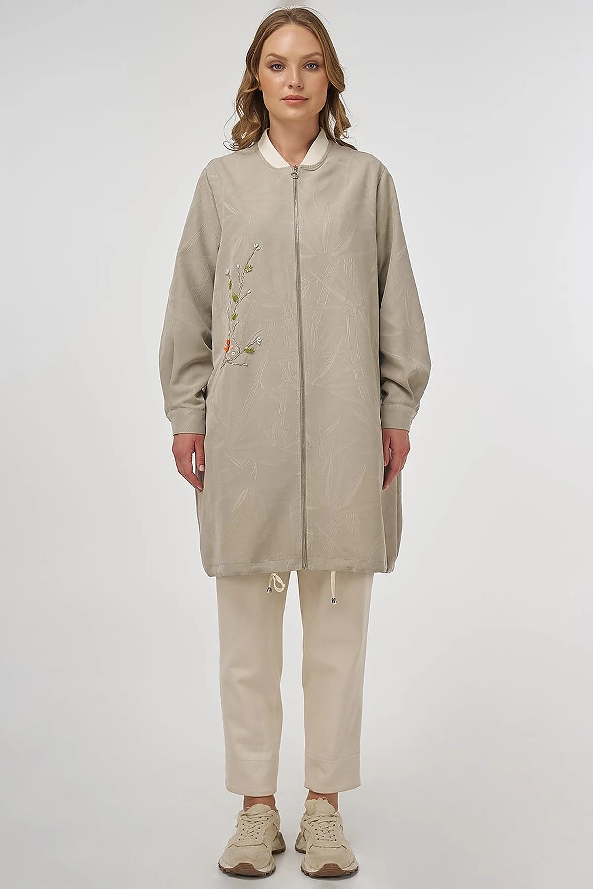 Embroidered Modal Jacket in Mold Green