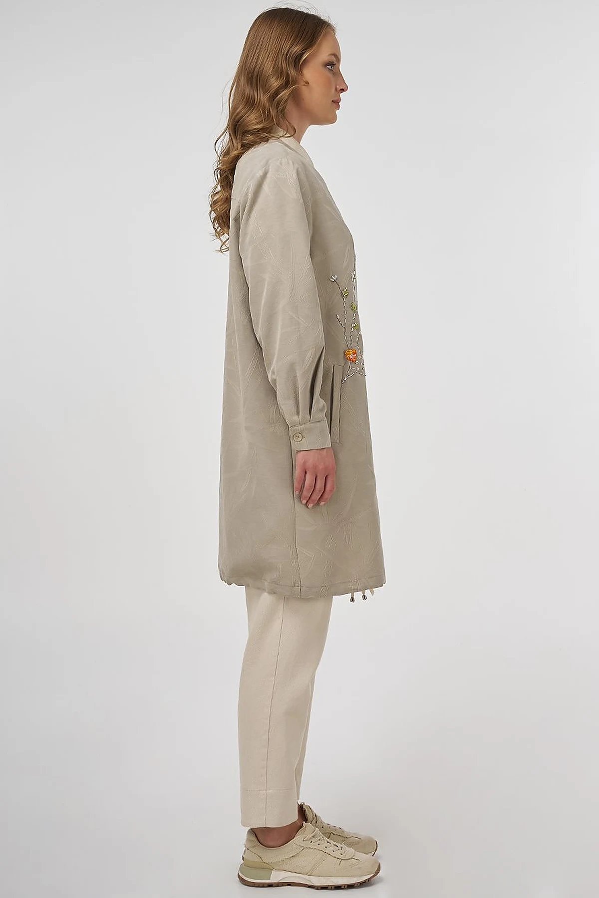 Embroidered Modal Jacket in Mold Green