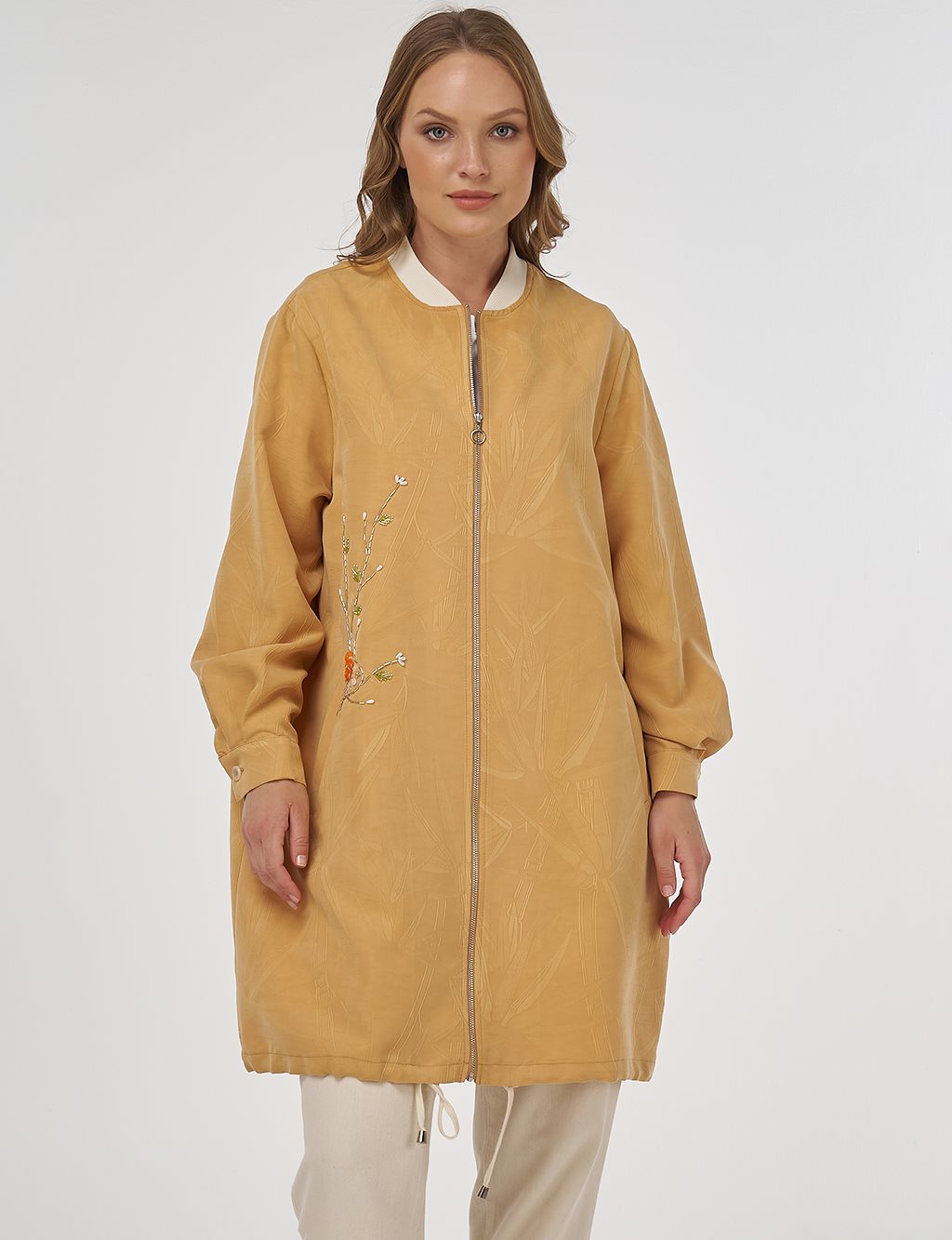 Embroidered Modal Jacket in Saffron