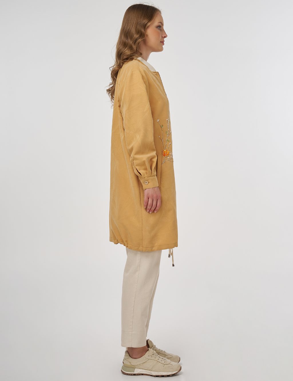 Embroidered Modal Jacket in Saffron