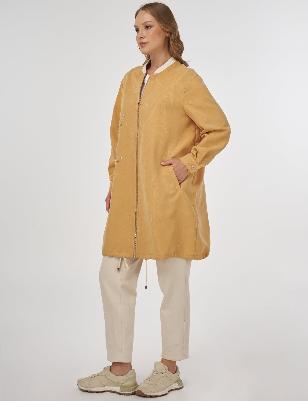 Embroidered Modal Jacket in Saffron