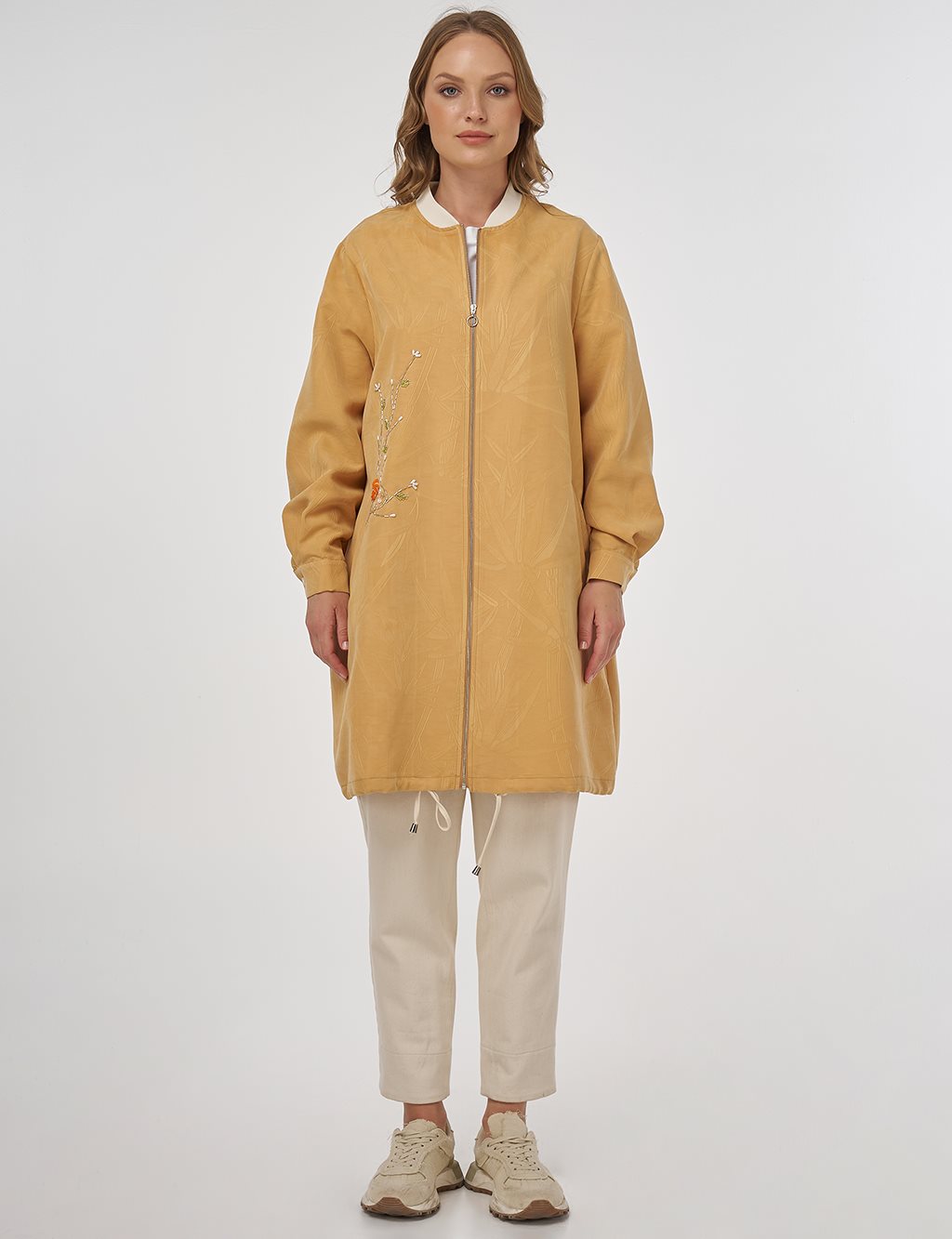 Embroidered Modal Jacket in Saffron