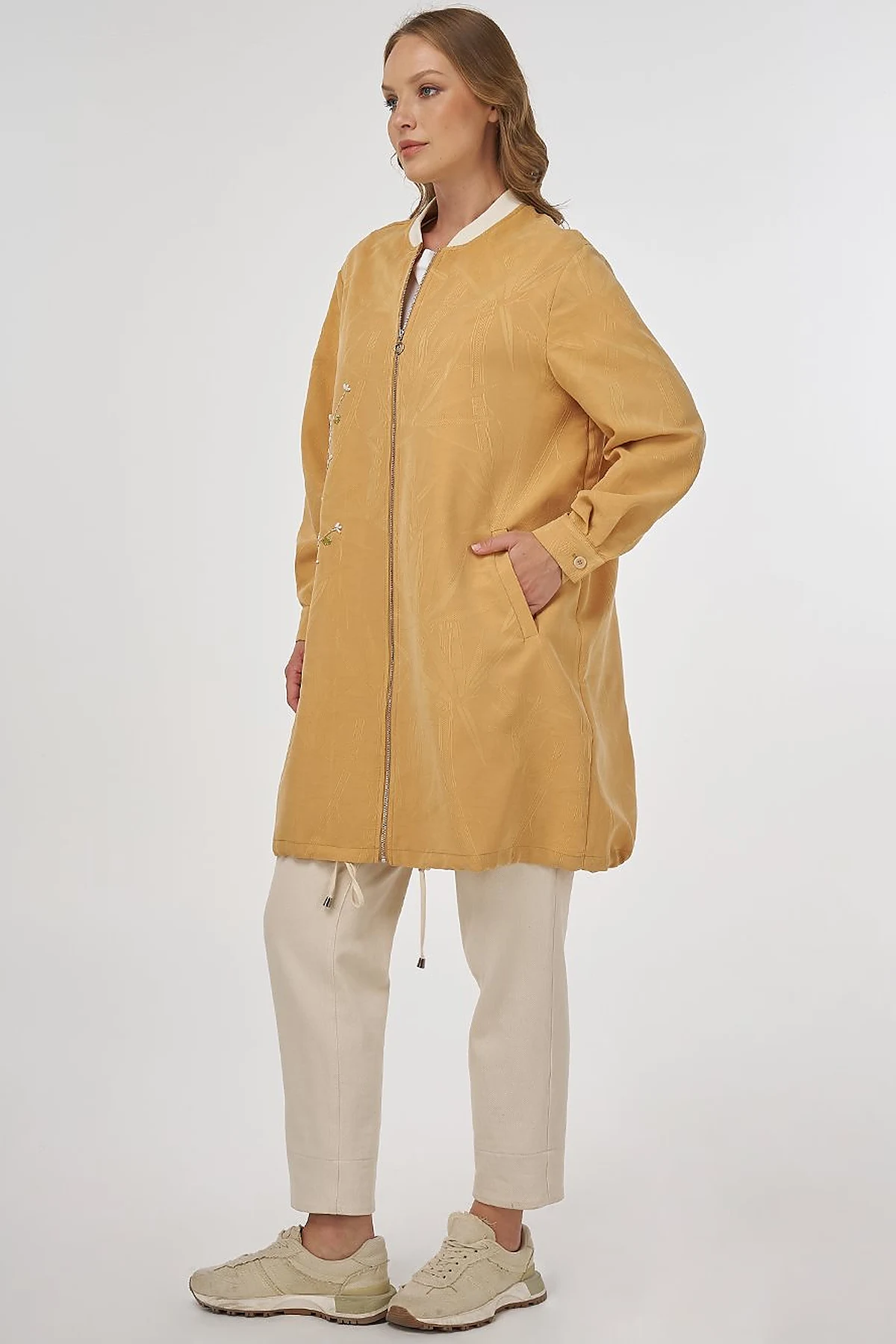 Embroidered Modal Jacket in Saffron