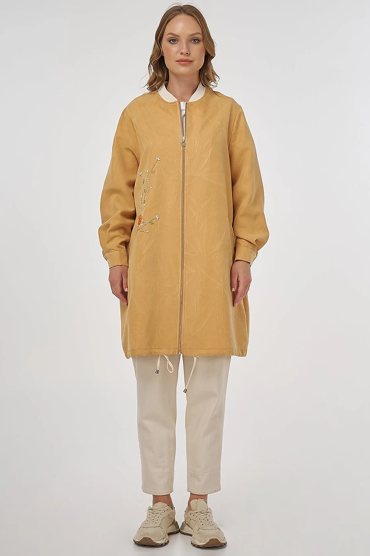 Embroidered Modal Jacket in Saffron