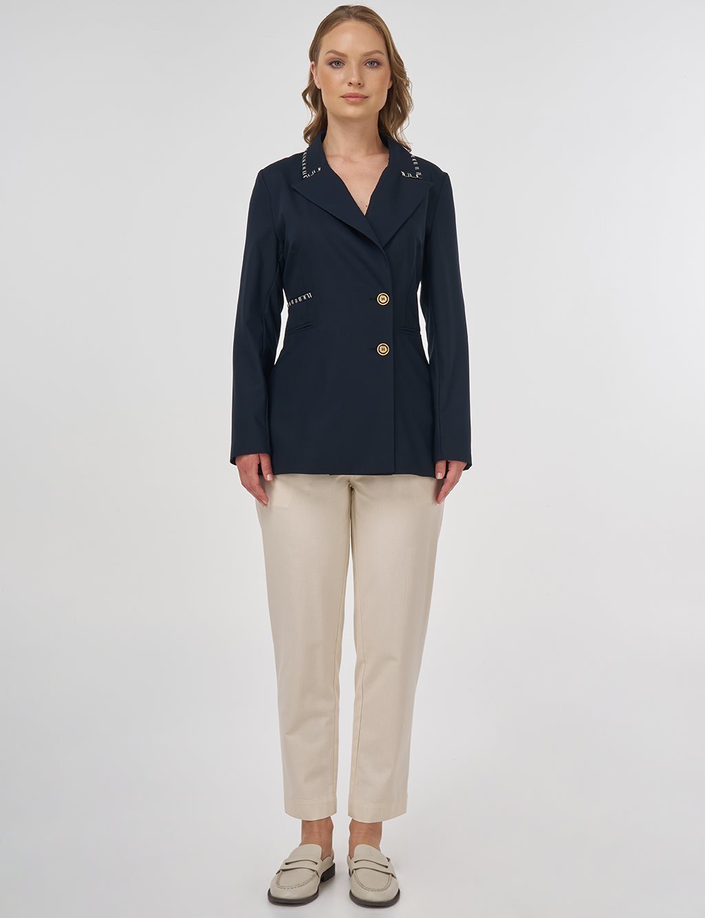 Double-Breasted Viscose Blazer Jacket in Dark Navy
