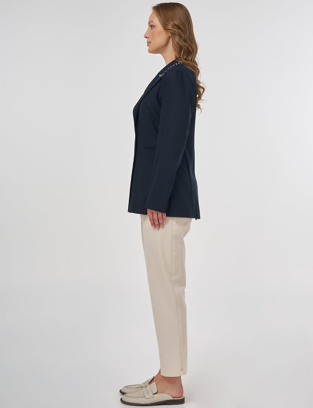 Double-Breasted Viscose Blazer Jacket in Dark Navy