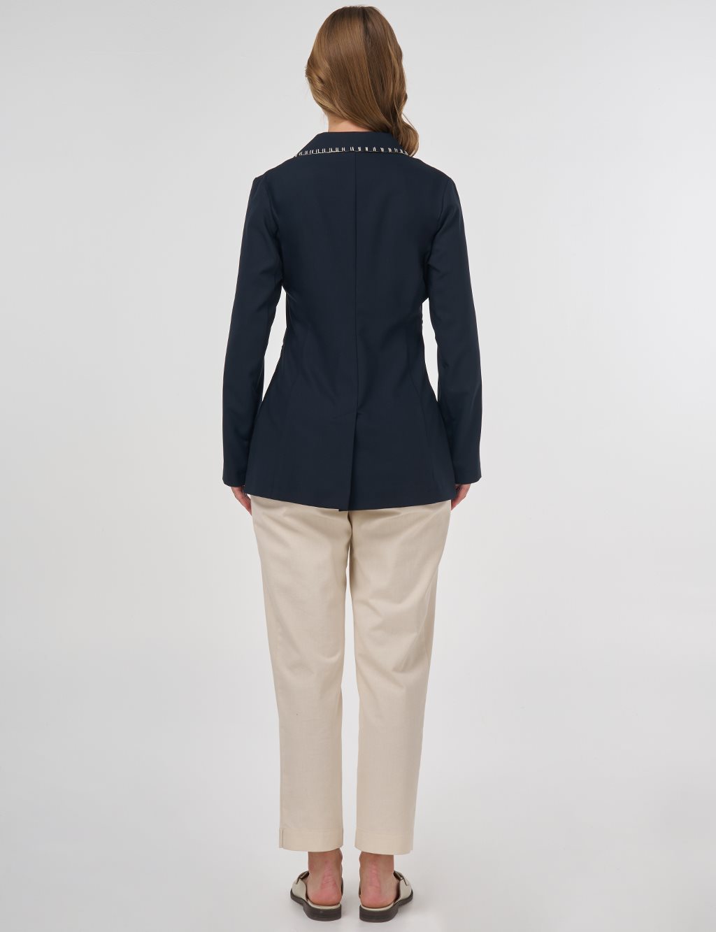 Double-Breasted Viscose Blazer Jacket in Dark Navy