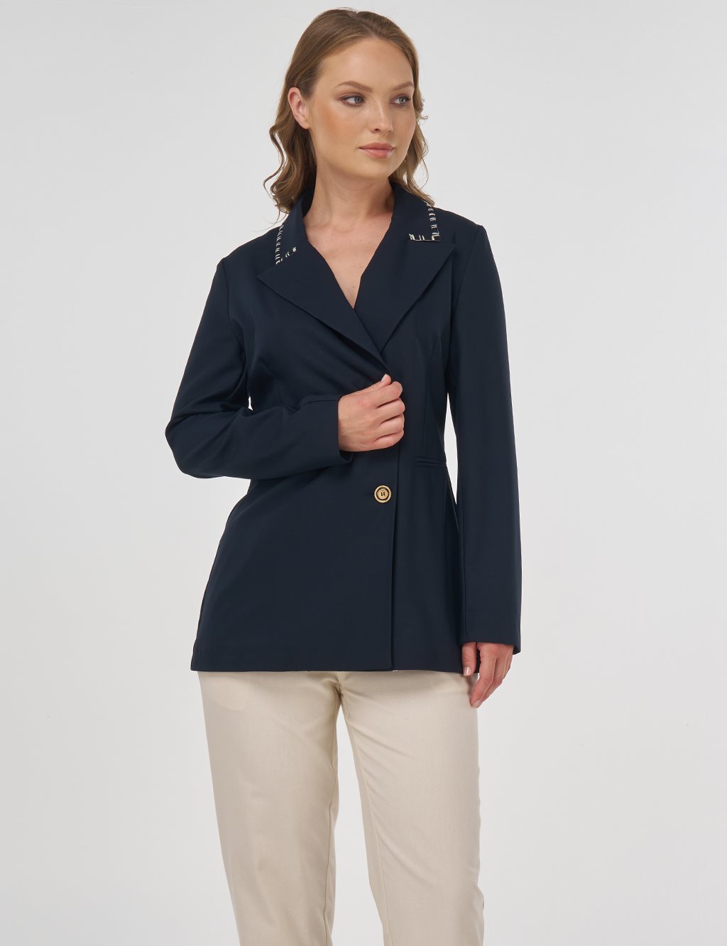 Double-Breasted Viscose Blazer Jacket in Dark Navy
