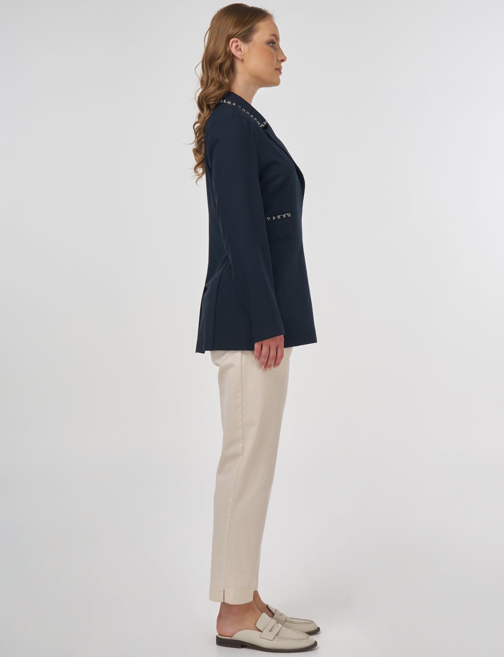 Double-Breasted Viscose Blazer Jacket in Dark Navy