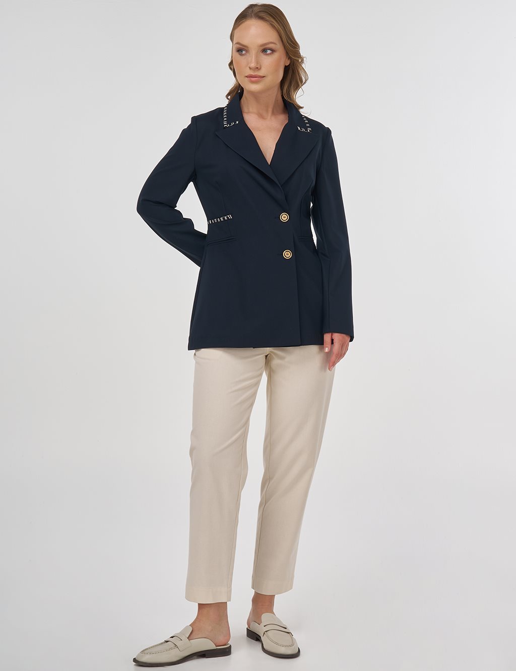 Double-Breasted Viscose Blazer Jacket in Dark Navy