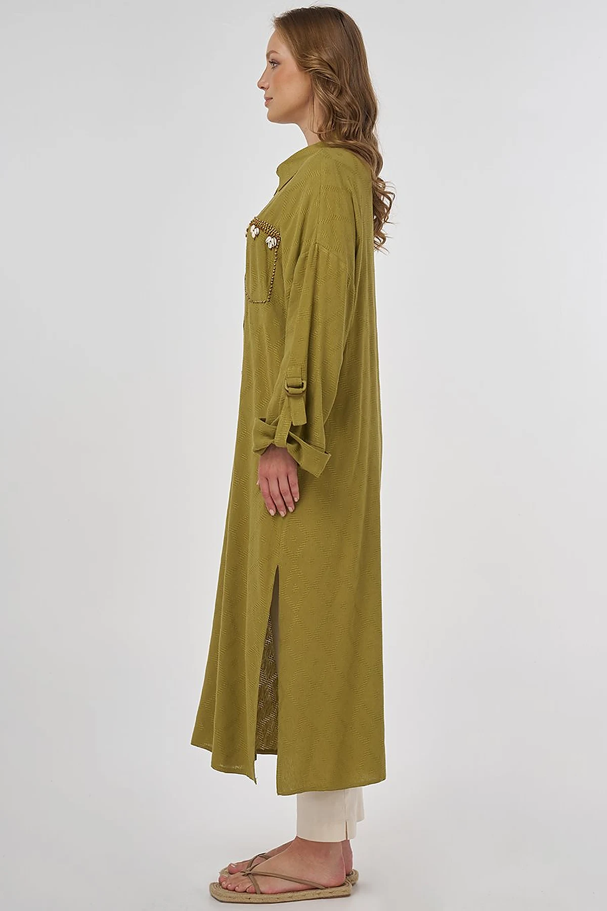Processing Detailed Linen Viscose Tunic Khaki 