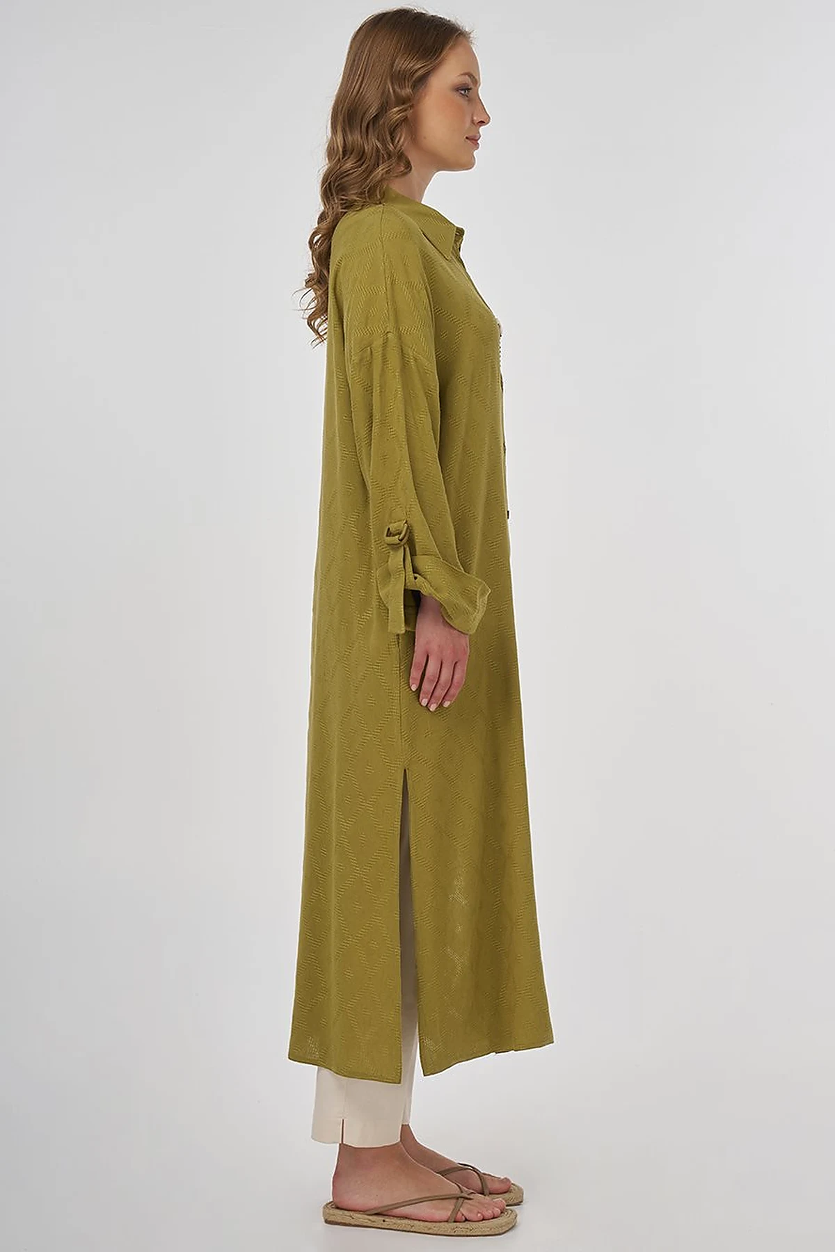 Processing Detailed Linen Viscose Tunic Khaki 