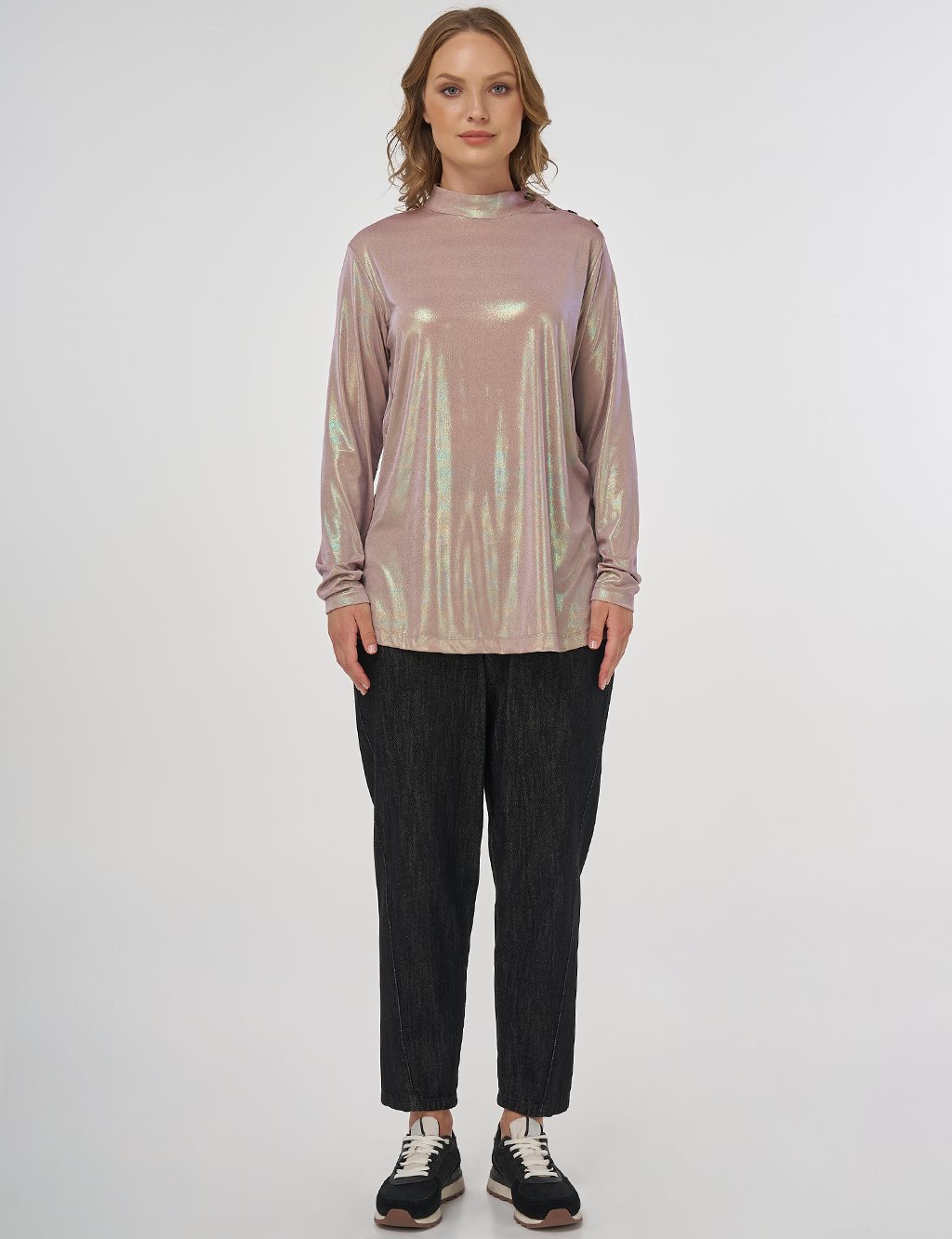 Shiny Textured Blouse Beige