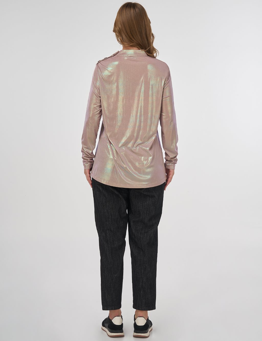 Shiny Textured Blouse Beige