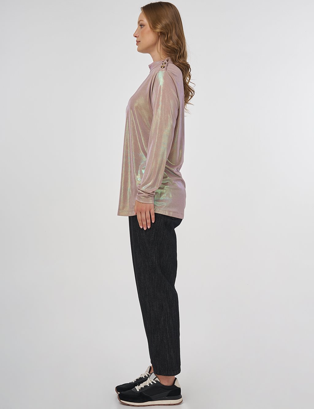 Shiny Textured Blouse Beige