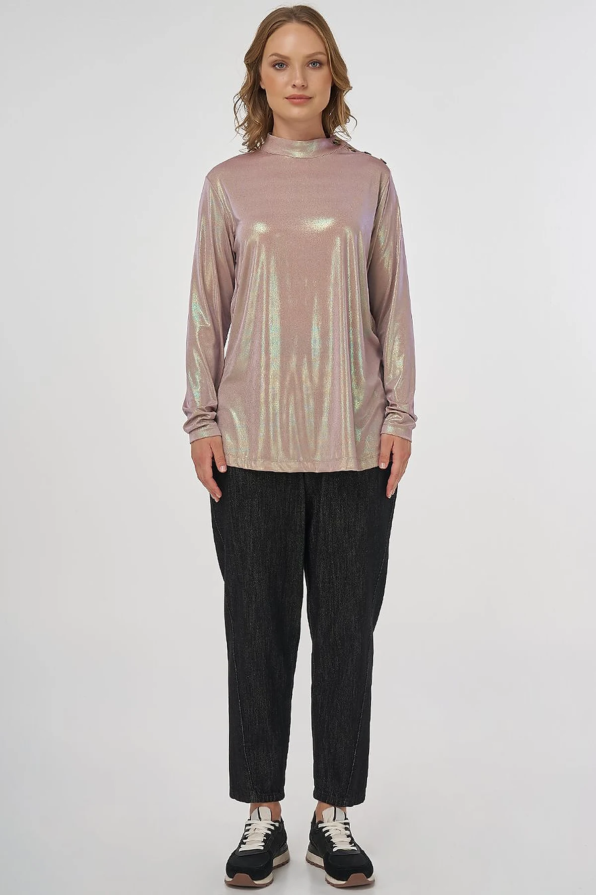 Shiny Textured Blouse Beige