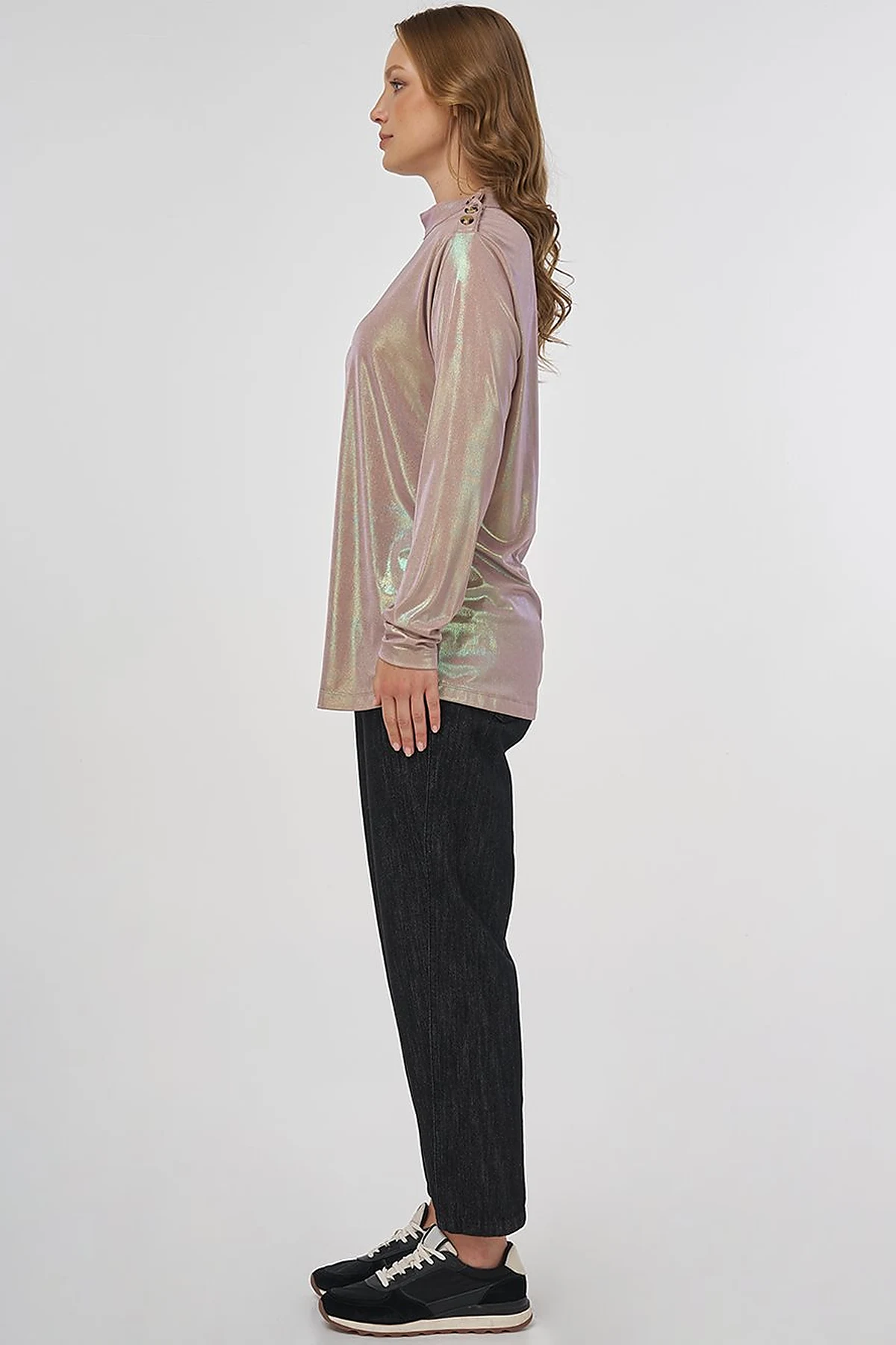 Shiny Textured Blouse Beige