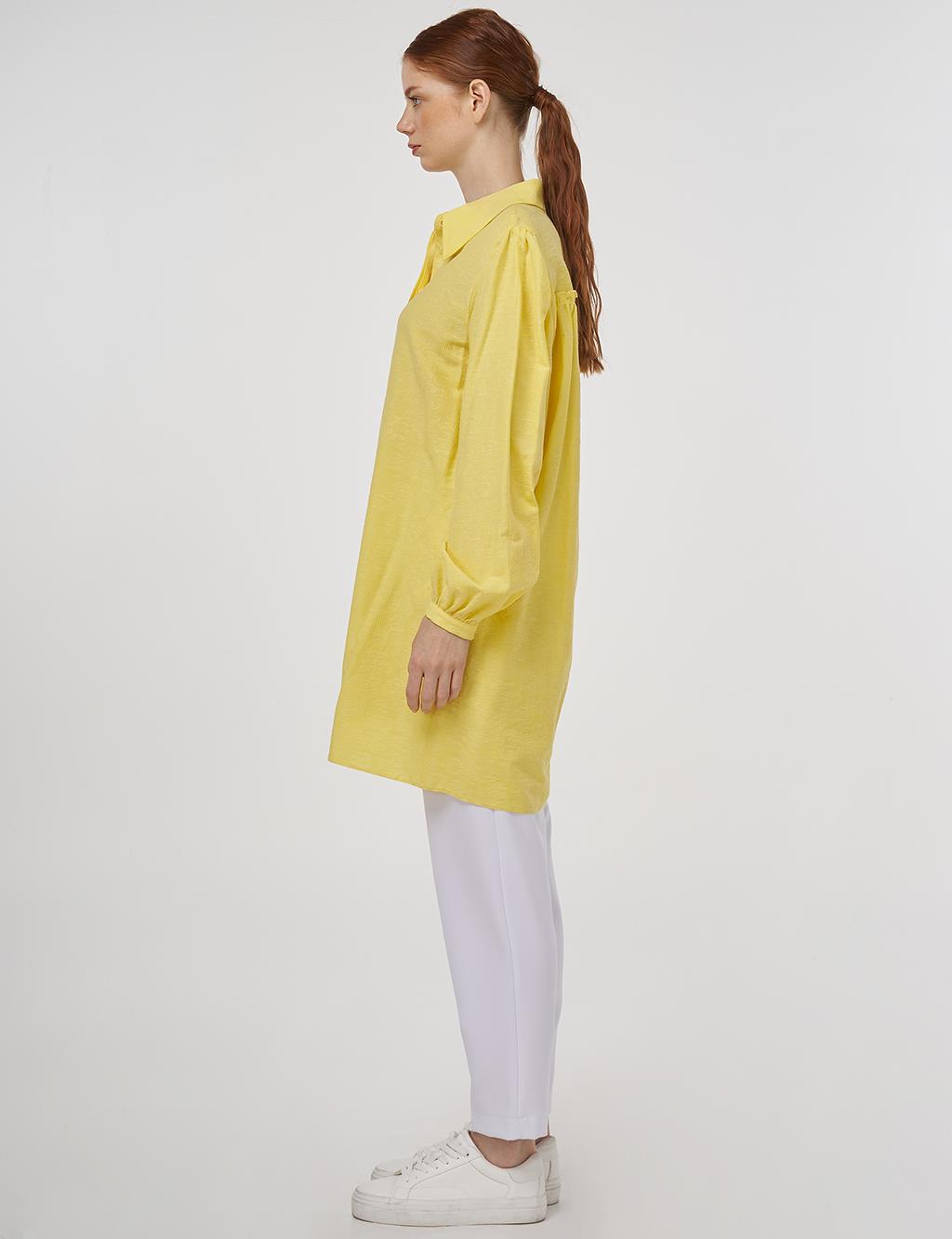 Shirt Collar Cotton Tunic - Yellow