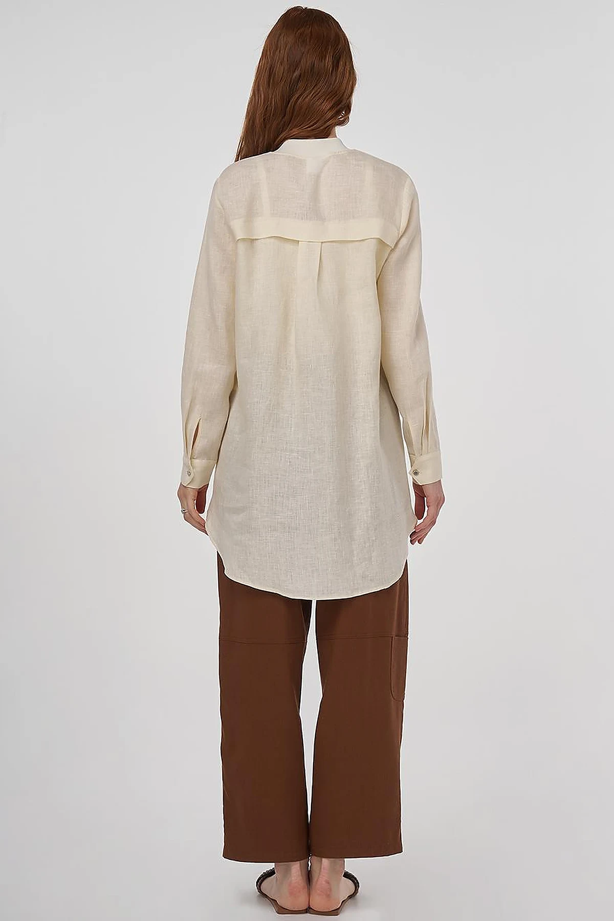 100% Linen Tunic with Bead Embroidery Cream 