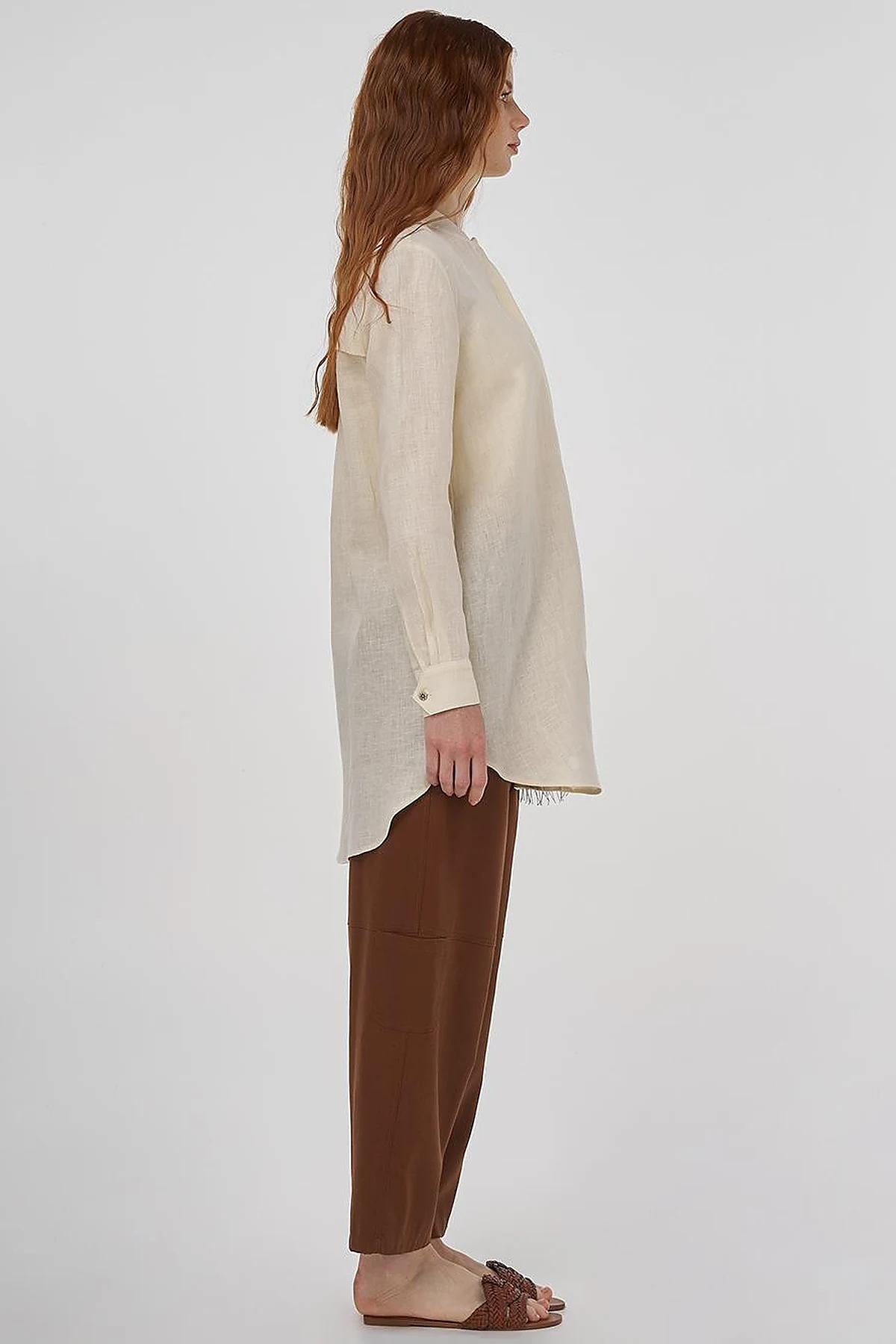 100% Linen Tunic with Bead Embroidery Cream 