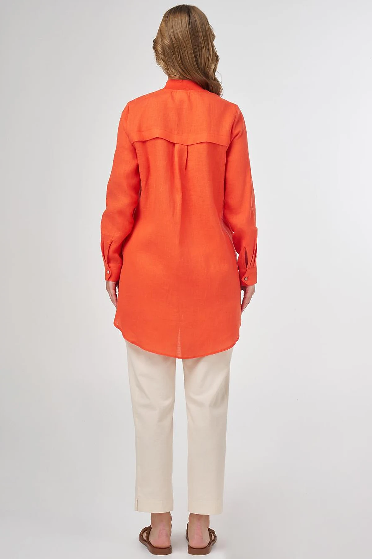 100% Linen Tunic with Bead Embroidery Coral