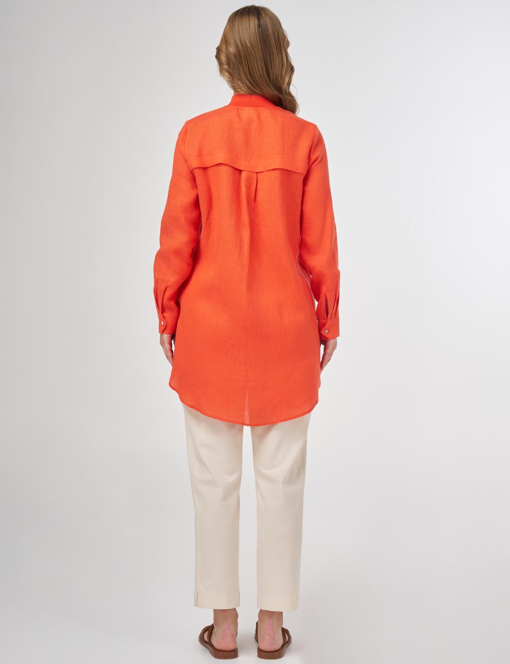 100% Linen Tunic with Bead Embroidery Coral