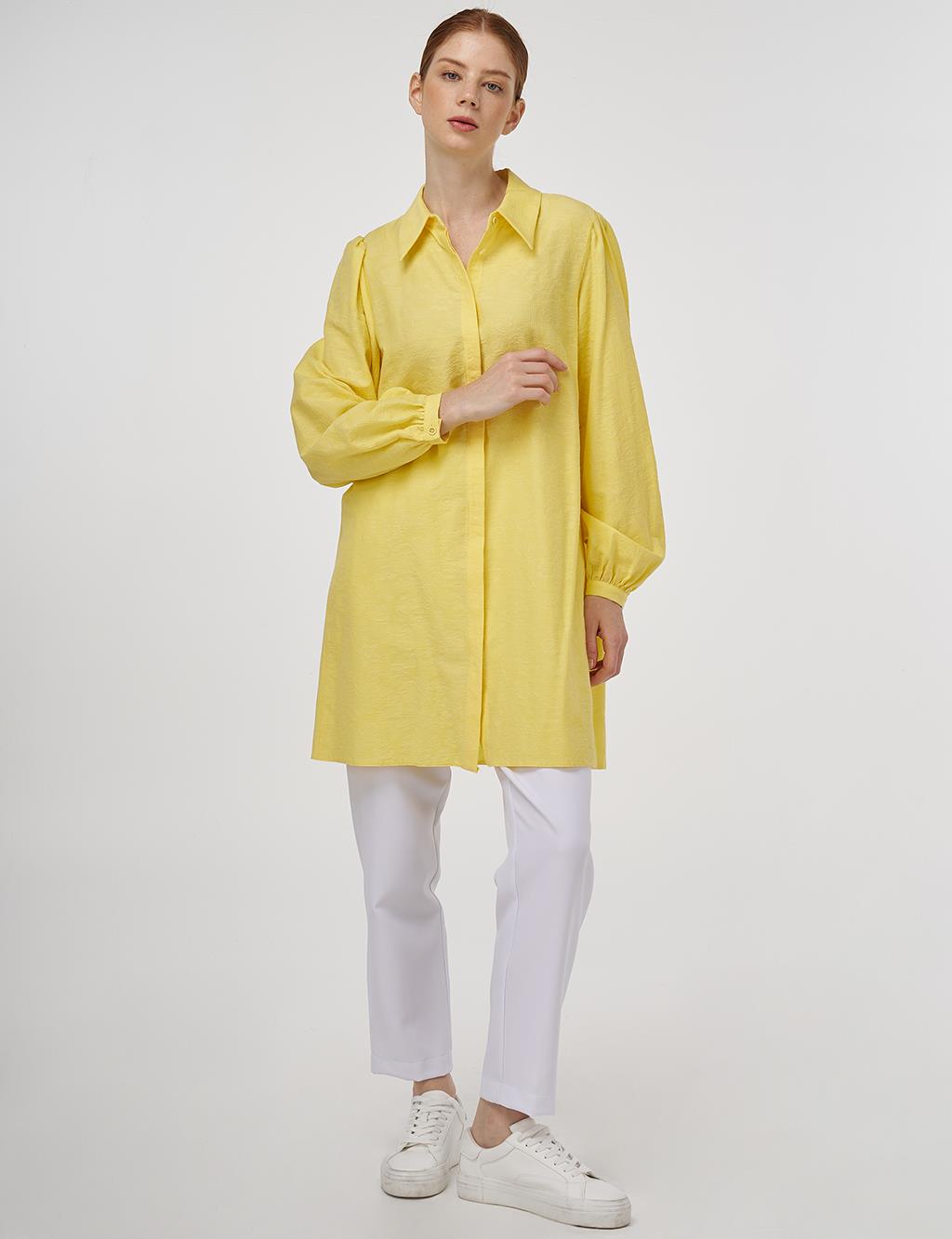 Shirt Collar Cotton Tunic - Yellow