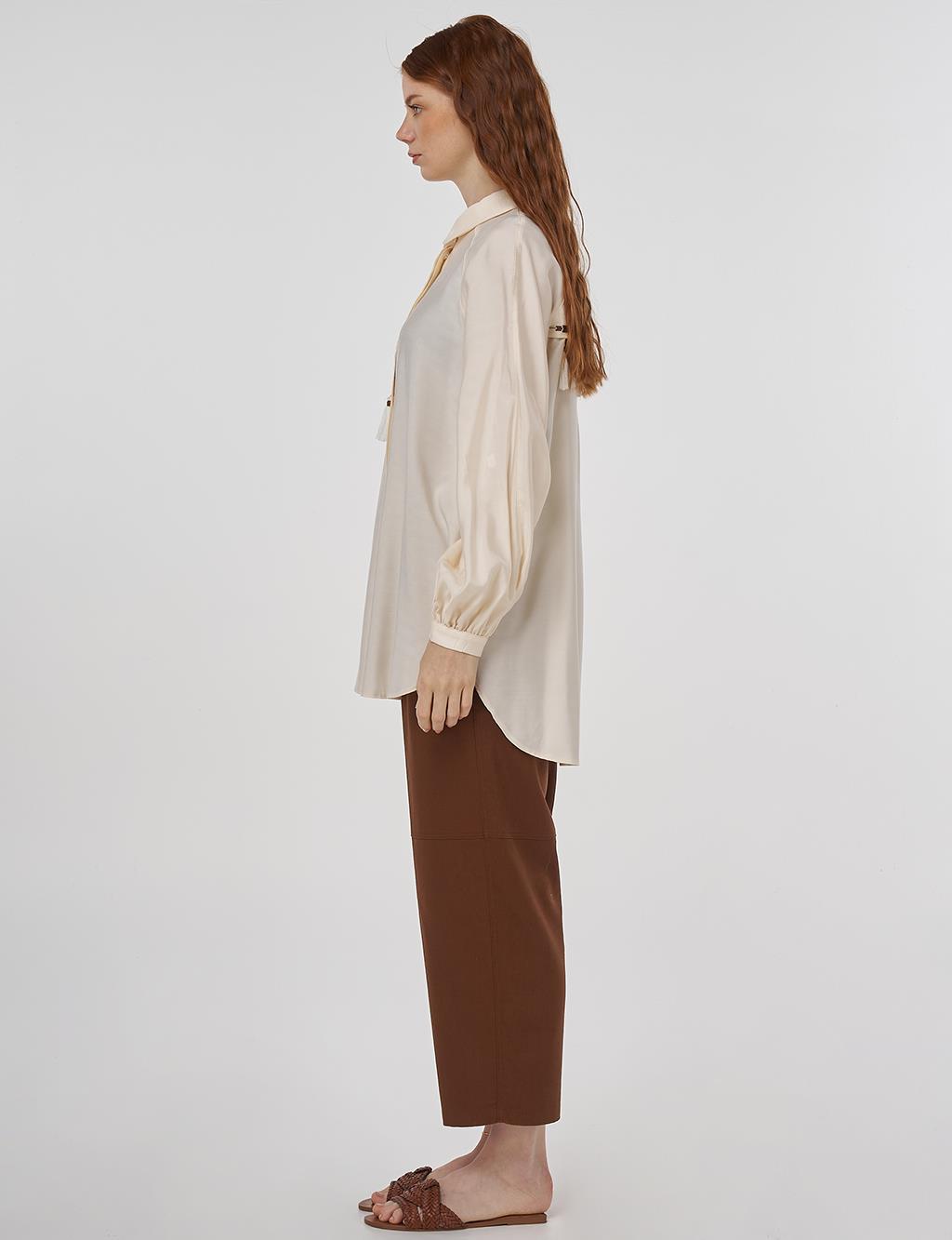 Püskül Detaylı Viskon Tunik Ekru