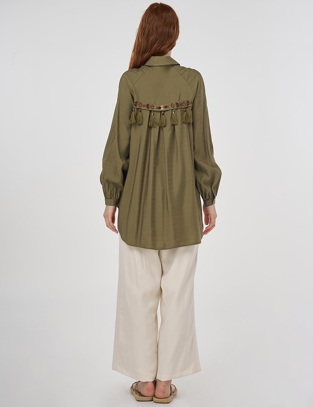 Püskül Detaylı Viskon Tunik Haki