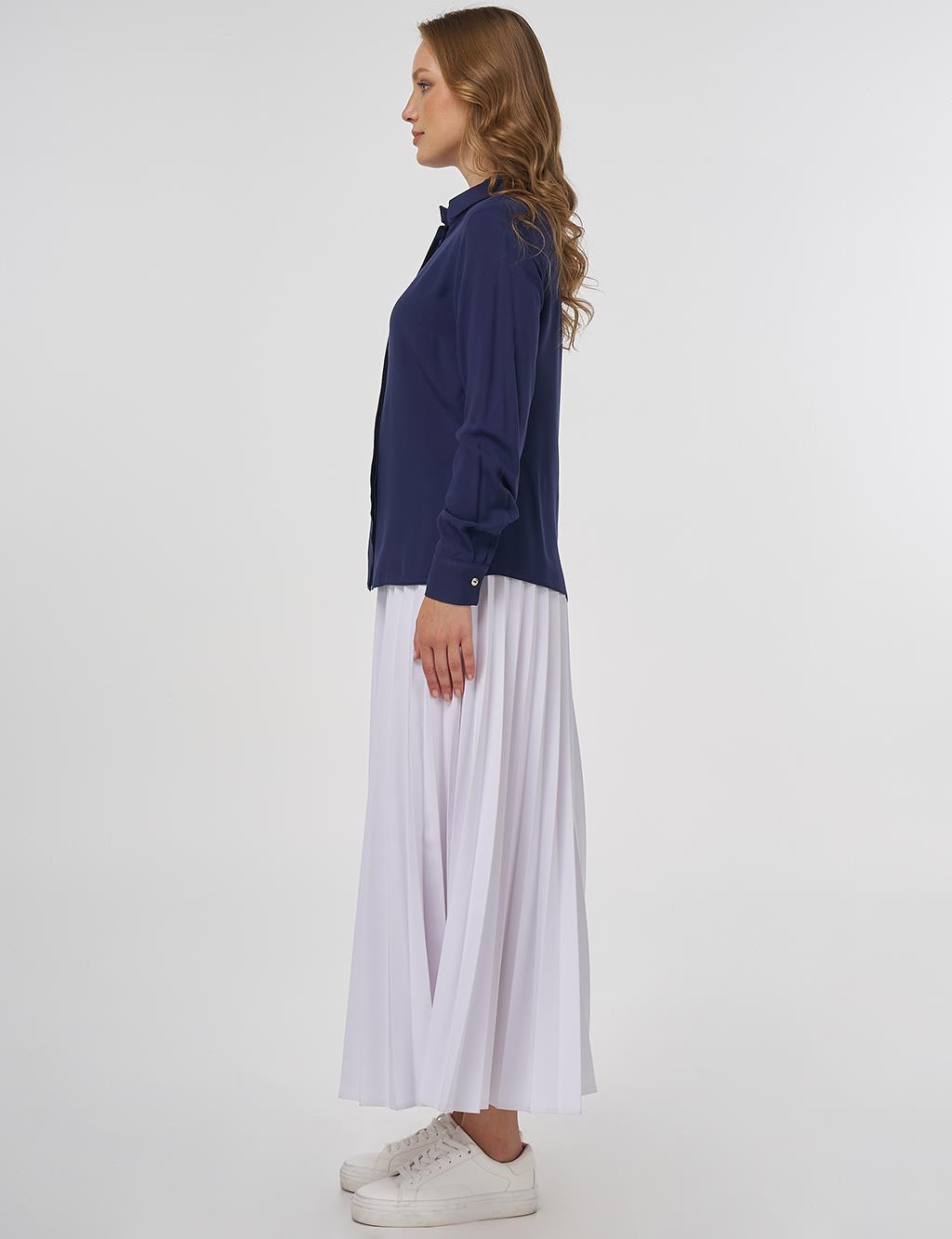Hidden Placket Basic Shirt - Navy