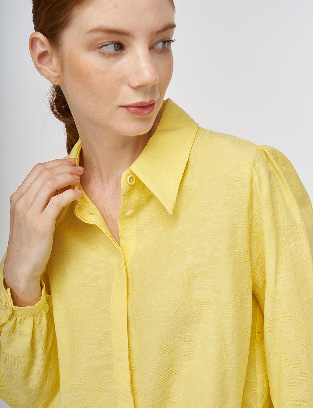 Shirt Collar Cotton Tunic - Yellow